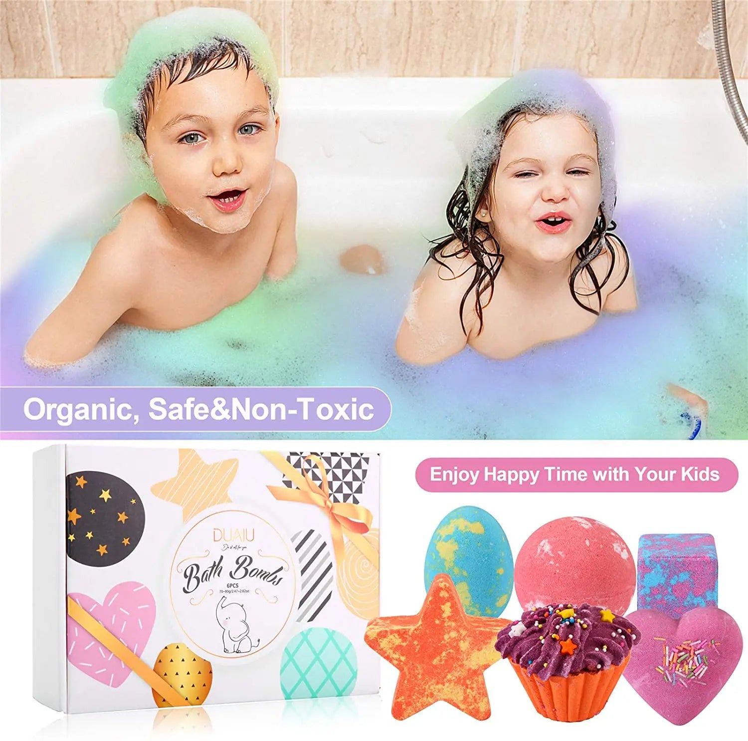 DUAIU Fizzy Bubble Bath 6pcs Bath Bombs for Kids Organic & Natural with Essential Oils Kid-Friendly Fruit Fragrance and a Bathing Mesh Ball pattanaustralia